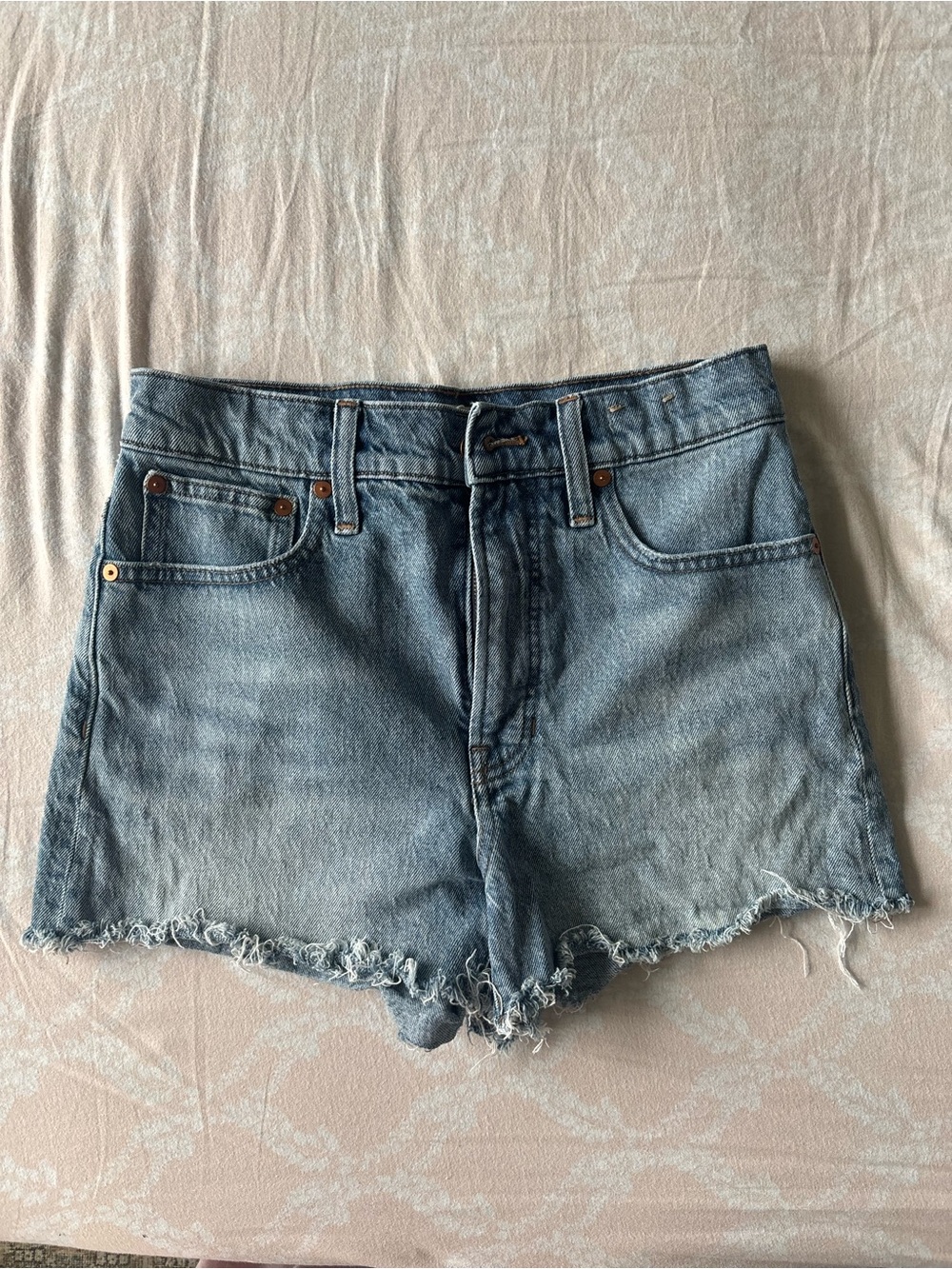 Madewell Light Blue High-Rise Frayed Hem Denim Shorts